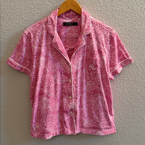 Lauren Ralph Lauren Short Sleeve Notch Collar Bermuda Pajama Set Size Large - Picture 3 of 8